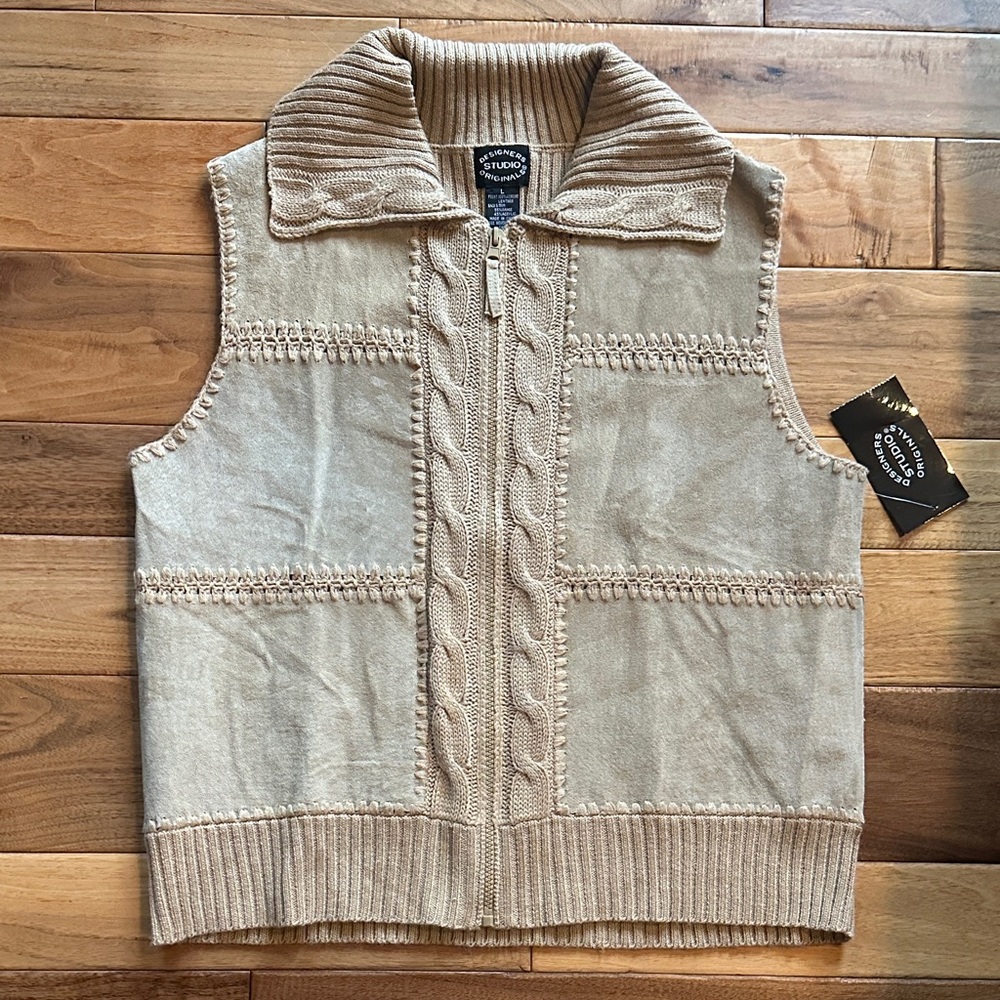 NWT vtg Designer originals boho suede and cable knit vest